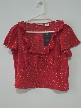 Levi's Red Polka Dot Ruffle Tie-Front Crop Top